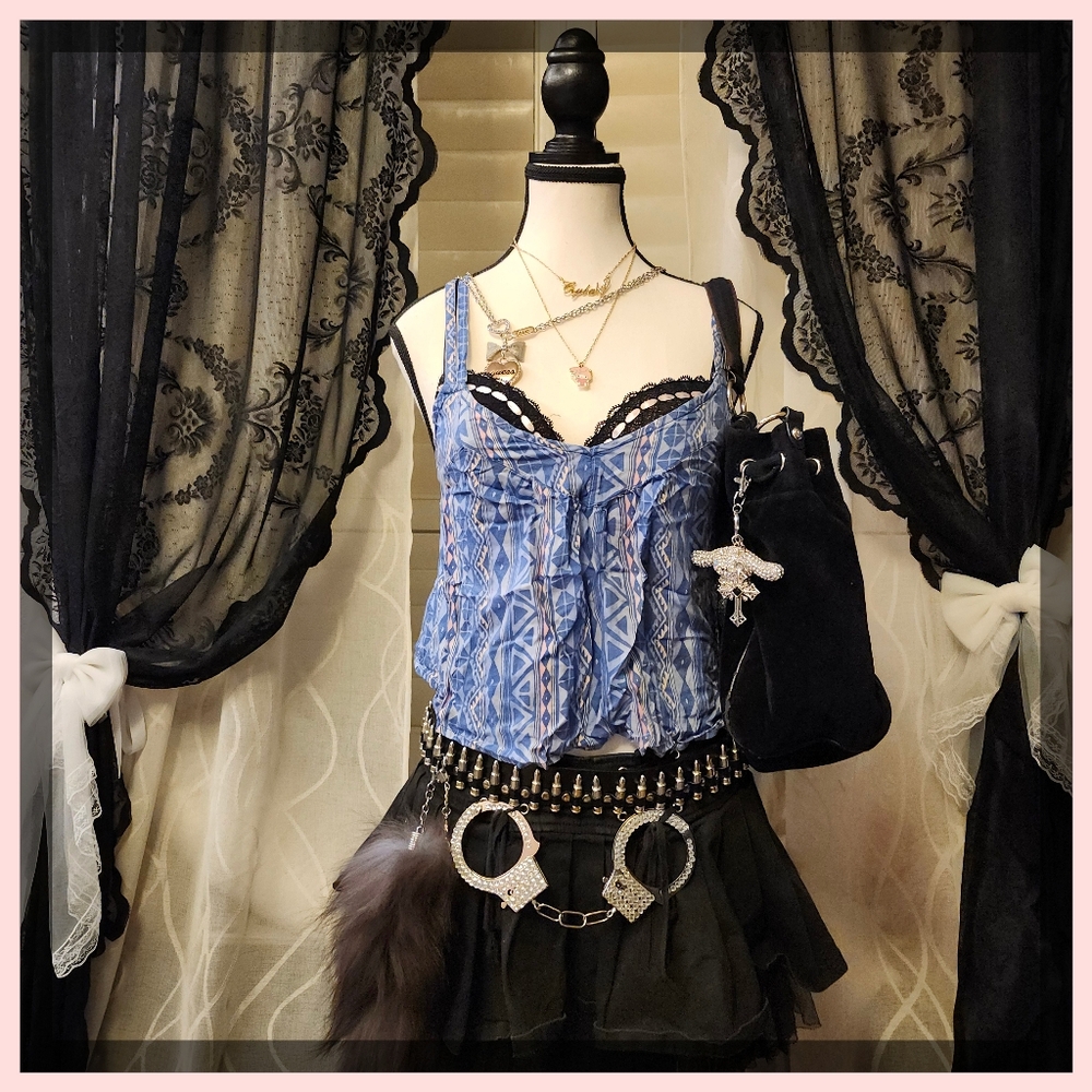 🍦 Y2K RARE BOHEMIAN FESTIVAL WHIMSIGOTH TRIBAL WESTERN CROP SHIRT